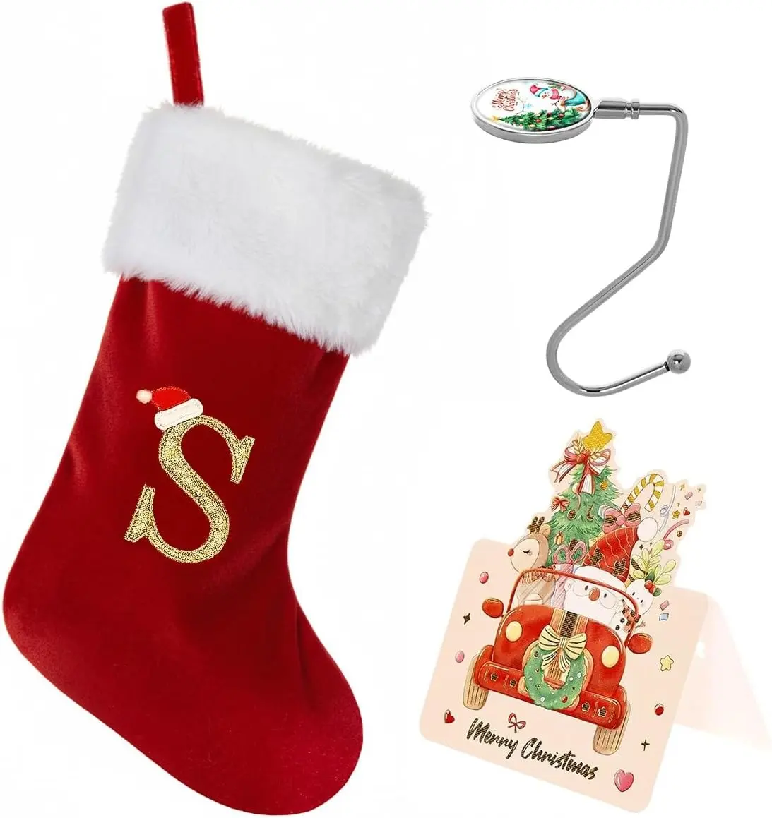 Christmas Stockings with Initials, 20" Velvet Letter Monogram Large Personalized Xmas Stocking for Family Holiday Decorations (Red S)
