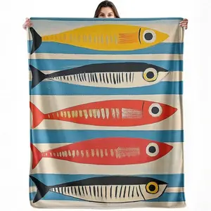 Fish Blanket Coastal Fish Pattern Throw Blanket