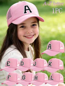 1 Piece  26 letter Adjustable Letter Print Hat for Kids Ages 3-8, Breathable Mesh Sun Protection Cap, Casual Daily Wear, Perfect Gift Idea, Flat Brimmed Hats, Adjustable Caps