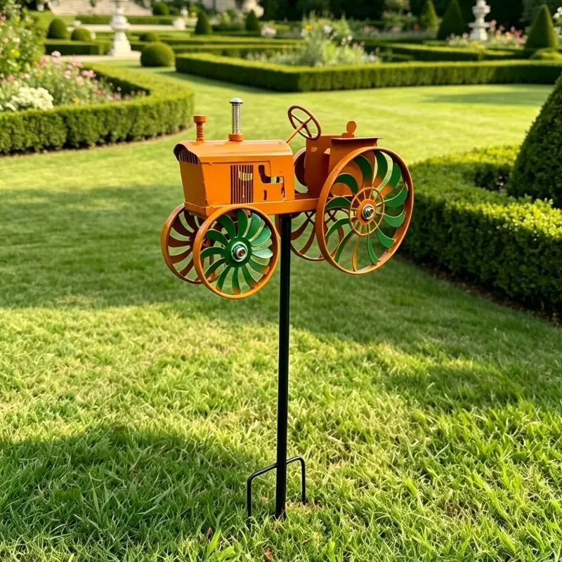 Garden Wind Spinner Metal Wrought Iron Tractor Windmill Garden Decor, Outdoor Rotating Wind-Powered Ornament, Ideal Gift for Friends and Housewarming Presents