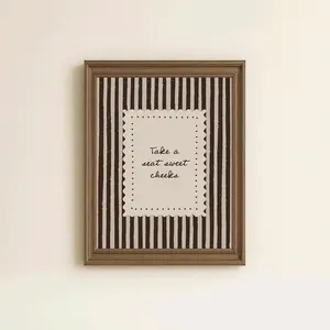 Take A Seat Sweet Cheeks Wall Art  Neutral Stripe Funny Bathroom Decor