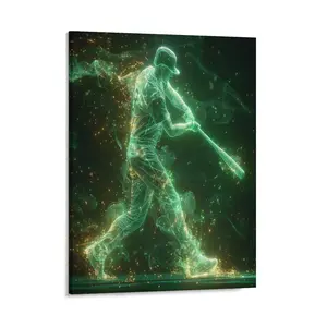 Dreamy Baseball Player Canvas Posters Wall Art Prints Green Glowing Neon Softball Player Home Wall Aesthetic Living Room Bedroom Office Decor Festival Gift
