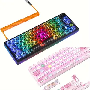 2024-NEW-ZIYOU LANG 65% Hot-Swap Wired RGB Mechanical Gaming Keyboard Programmable with Transparent 66 Key and 120 Key Cute Cat Theme PBT Pudding Keycap Set ASA Profile