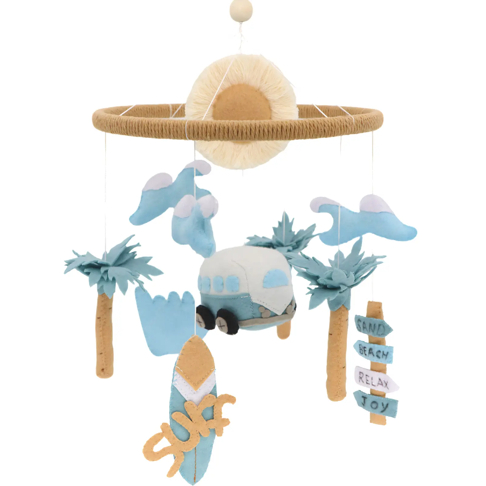 Surf Mobile for Crib Handmade Felt Nursery Decor Crib Mobile surf for Bassinet Baby Shower Newborn Baby Gift Beach Nursery Decor (Surf and Beach)