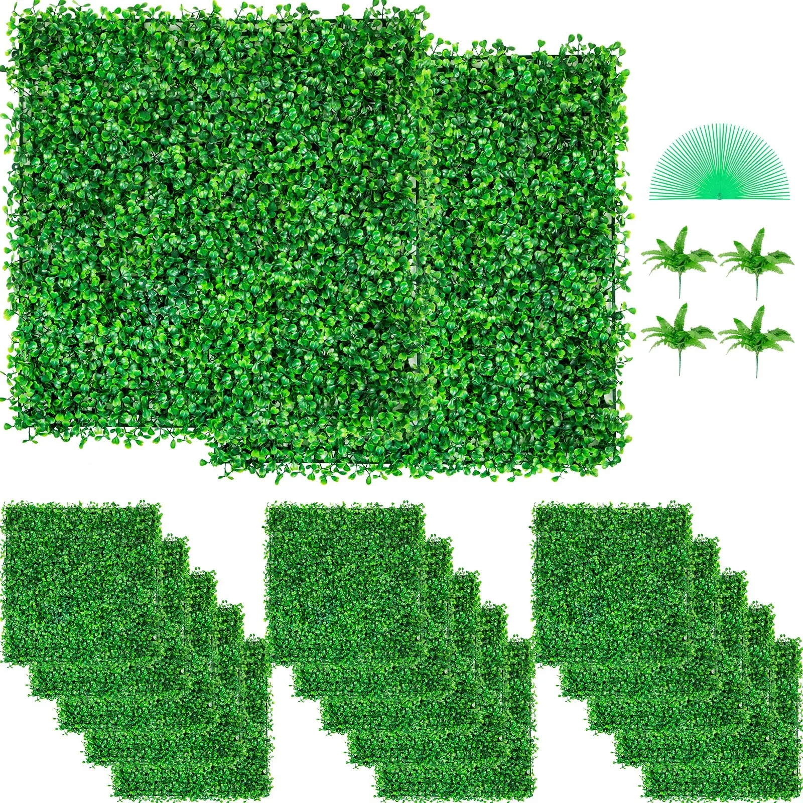【toolupgrade】VEVOR UV-Resistant Synthetic Decorative Boxwood Hedge Wall Panels, 48pcs 10x10cm, 4cm Thick Artificial Grass Panels for Privacy Fence & Indoor Outdoor Garden Decor
