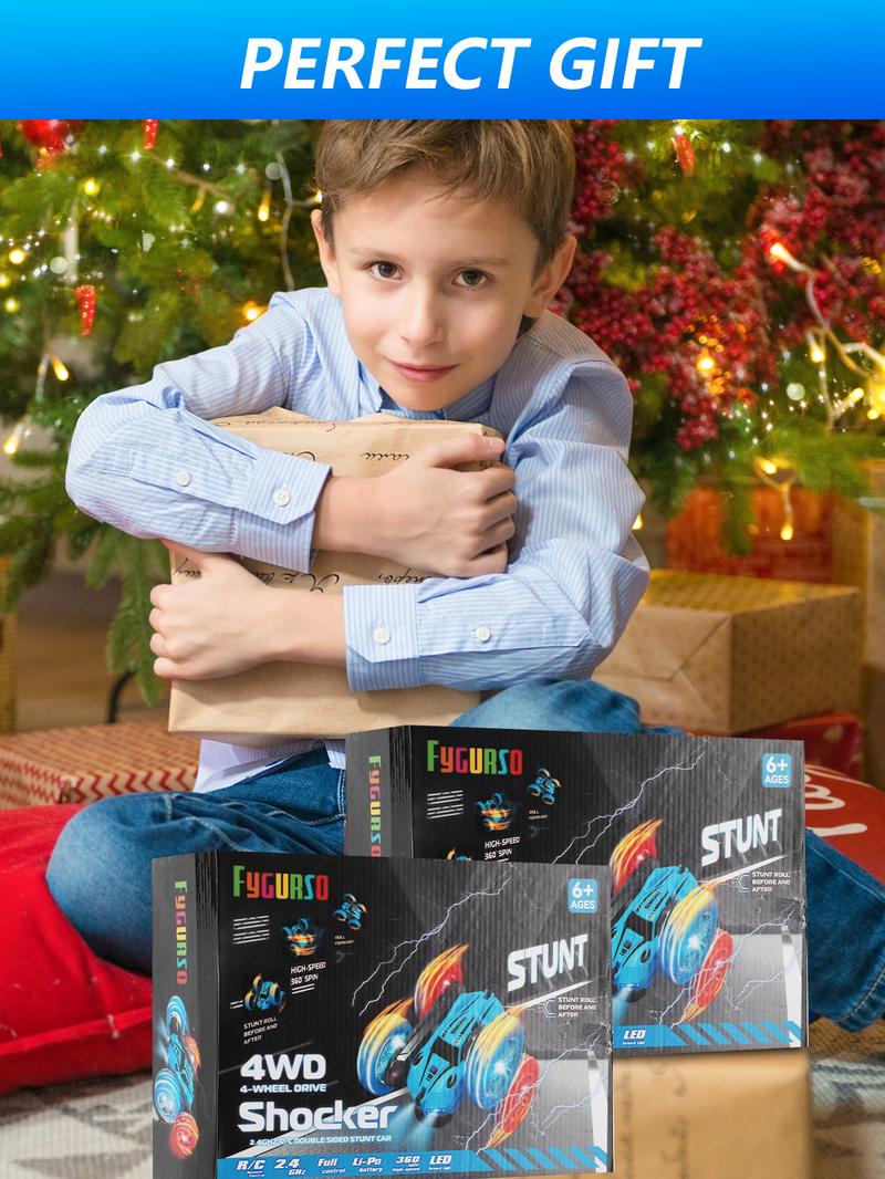 Fygurso Remote Control Car RC Cars with Sides Light Strip and Headlights Double Sided 360 Flips Rotating RC Stunt Car,2.4Ghz All Terrain Toys for Kids Toy for Boys Girls Birthday Gift(Blue)