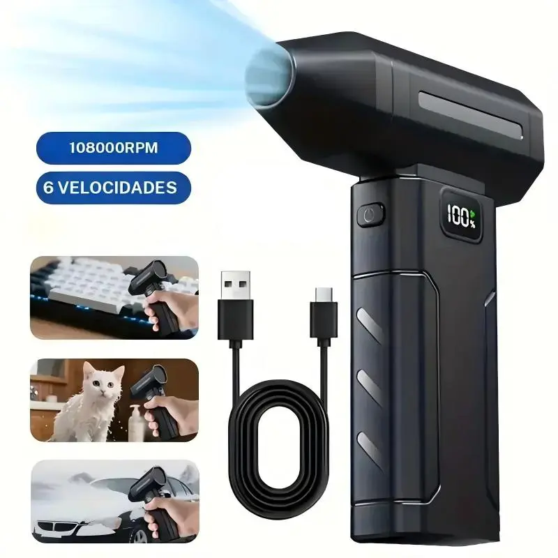 Compressed air blower, electric 108,000 rpm, mini fan with 6 speeds, fast charging, Rechargeable air blower, dustproof fan, suitable for computers, keyboards, home, outdoor, and car use, Handheld Portable Blower