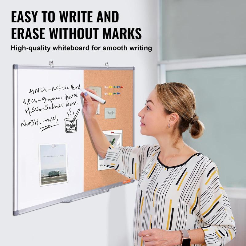 VEVOR 36"x 24" Whiteboard & Cork Board Combo with Aluminum Frame – 2-in-1 Magnetic Dry Erase Bulletin Board for Wall Mount – Ideal for School,  , Home, Office