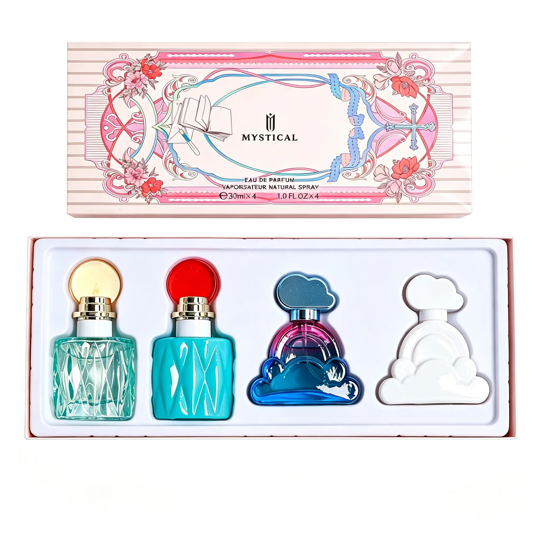 Women's 4-Piece Viral Perfume Gift Set - Cute Cloud Rainbow Glass Bottles, Assorted Scents, Art Gift Box for Anniversary & Holiday Presents for Girlfriend