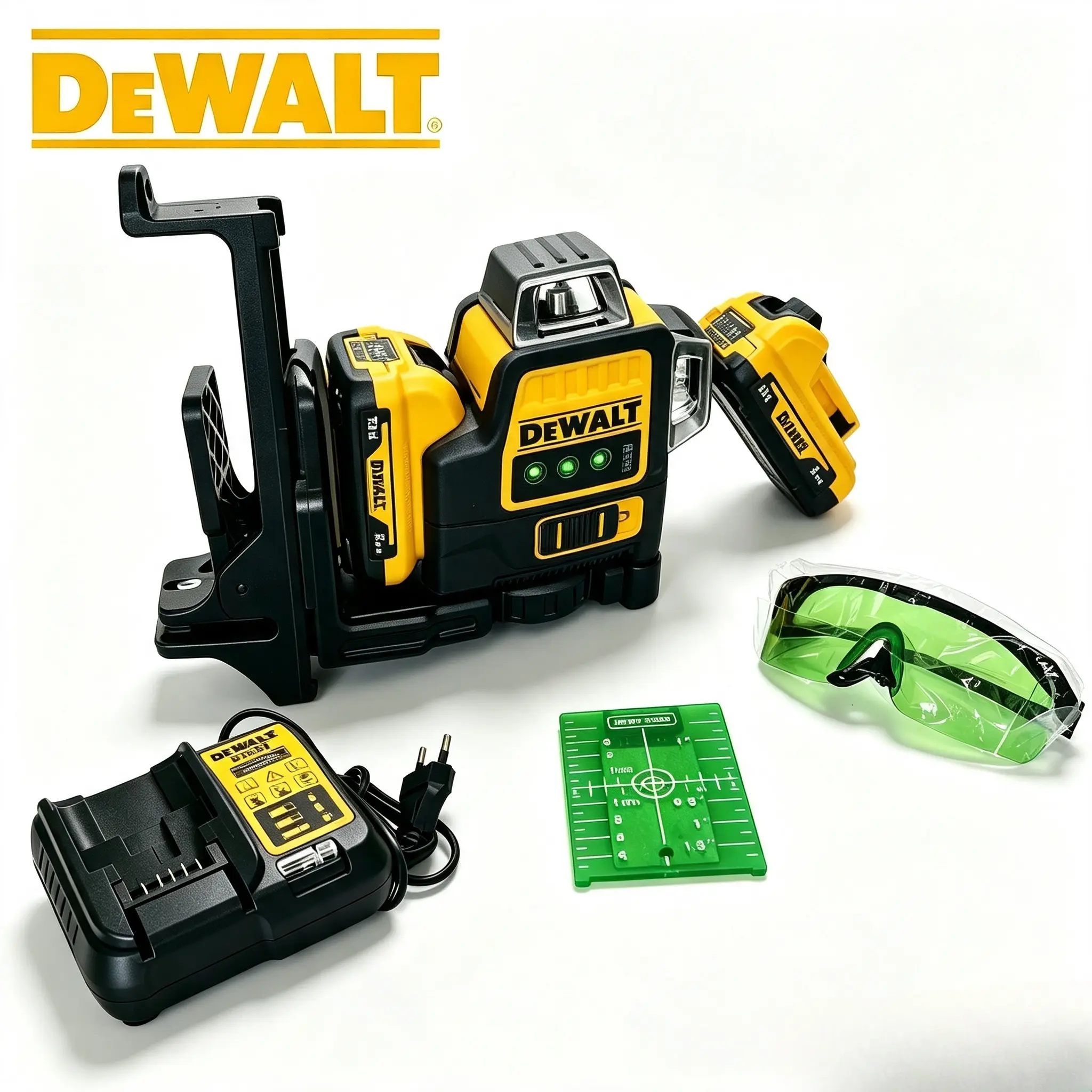 DeWALT 3D 12-Line 360° Green Electronic Laser Level Kit - 532nm Wavelength, ±2mm/10m Accuracy, ±3° Self-Leveling, IP54 Rating, 20m Range, Sharp LD515 Laser, Battery, Charger, Carry Case for Ceiling Grids, Wall Framing gauge