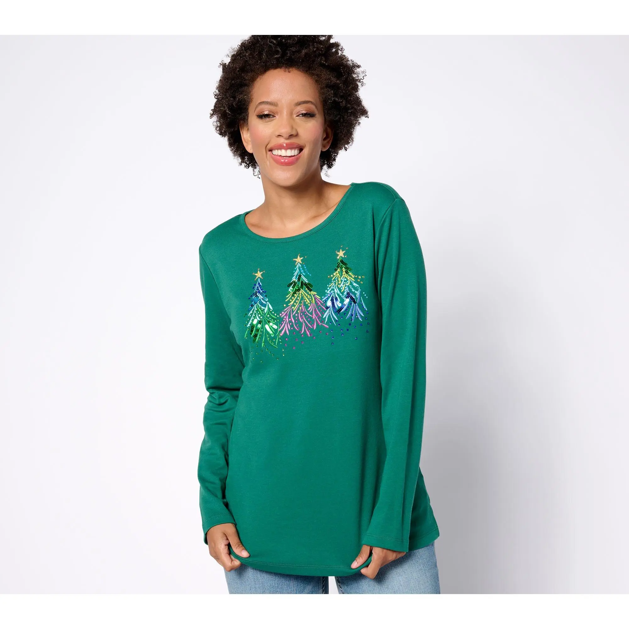 Quacker Factory Merry & Bright Embroidery with Sequin Top