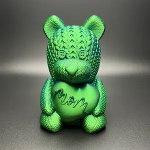 Adorable 3D Printed Teddy Bear with Knitted Design, Plush Heart, Green Color, Ideal for Display Decor Mum Desk Decoration - Traditional