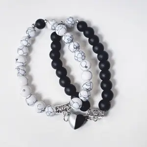 2 Pack Couples Bracelet Set with Heart Magnets - Relationships Bracelet