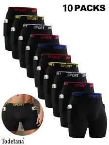 10 Packs Men's Solid Color /Letter Tape Stretchy Boxer Briefs,Casual Comfort Slim Fit Breathable Moisture Absorption Opening Crotch Underwear for DailyWear,Mens Underwear for All Seasons.Undergarments,Athleisure Menswear, Underwear Boxer Briefs