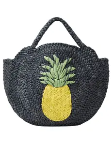 St Barths La Robe Saline Straw Beach Bag in Black Pineapple