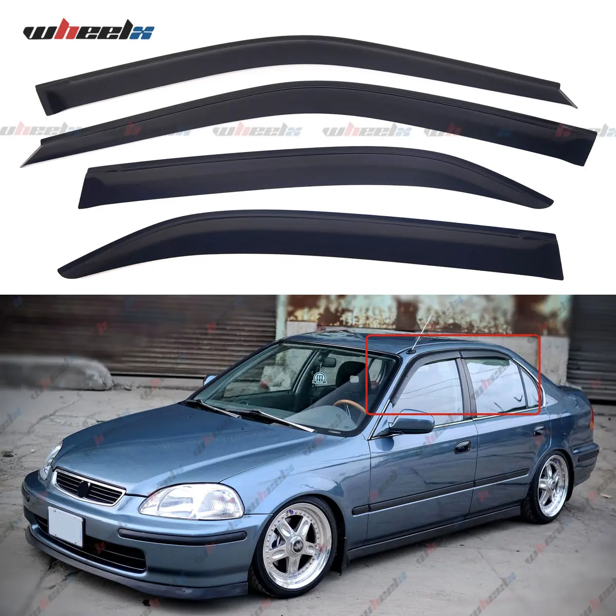 2000 For 1996- Honda Civic Sedan Window Deflectors - 4pcs Rain Sun Wind Guards Tape-On Side Vent Visors Shade Easy Install
