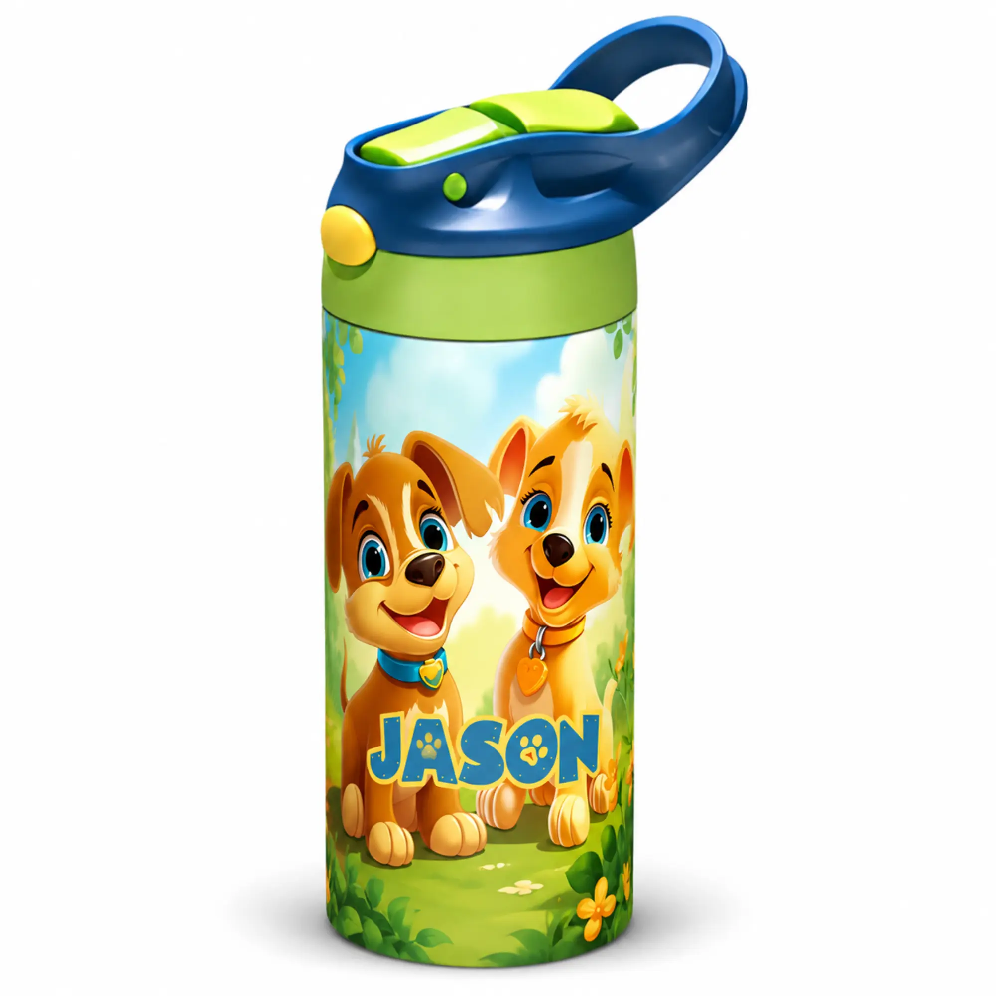 Kids Tumbler/Sippy Cup | Personalized Kids Puppies Tumbler | Custom Name Water Bottle with Cute Puppies Design | Fun Gift for Boys & Girls, School, Sports, Everyday Use