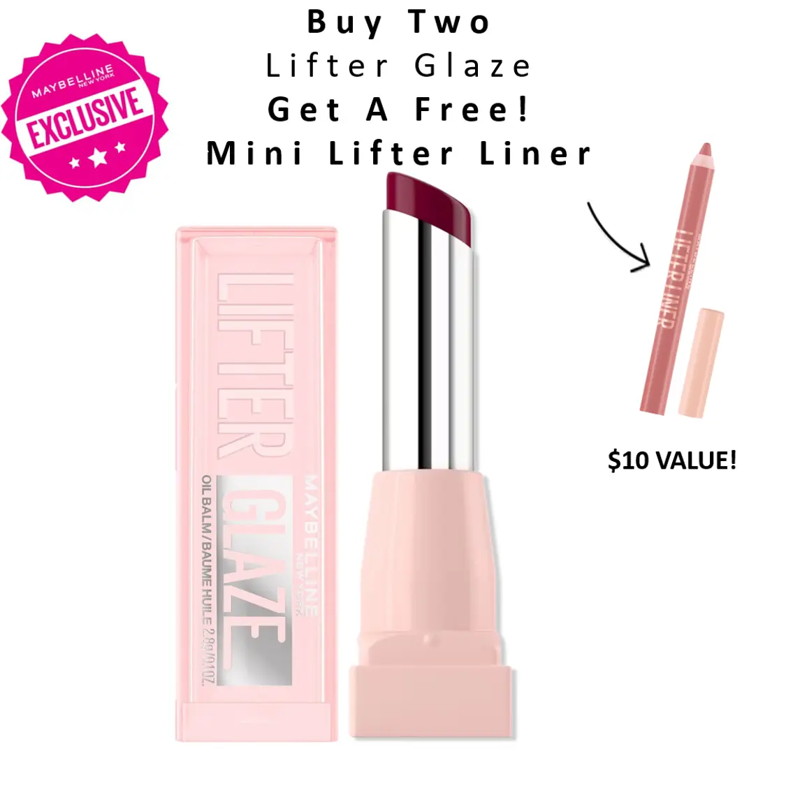Lifter Glaze Oil Balm with Hyaluronic Acid and Hydrating Oil Blend, Lip Balm with 24HRs of Smooth, Buildable Color, Moisturizing Shine, Maybelline Lifter Glaze Oil Balm with Hyaluronic Acid and Hydrating Oil Blend, Lip Balm with 24HRs of Smooth, Buildable Color, Moisturizing Shine, Maybelline