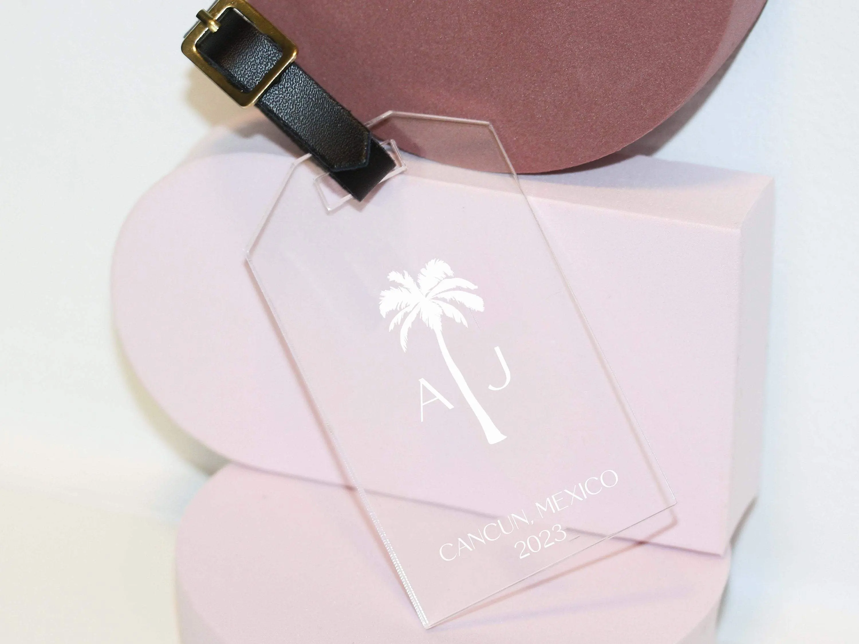 10 Destination Wedding Favors Luggage Tags Personalized Party Favors for guests in bulk beach tropical the adventure begins palm tree plane