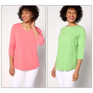 Belle by Kim Gravel Primabelle Knit Set of 2 3/4-Sleeve Tops