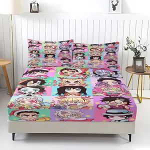 3-Piece Demon Slayer Bedding Set, Comfortable Printed Design, Includes 1 Fitted Sheet & 2 Pillowcases, Non-Slip, Perfect Gift, Bed Sheets
