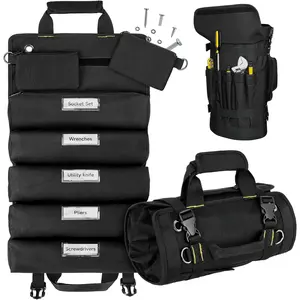 Large Roll Up Tool Bag Organizer - 13 Pockets for Men, Heavy Duty Portable Storage Carrier for Mechanics, Electricians & Hobbyists