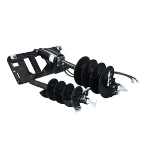 Landy Heavy Duty Skid Steer Auger Post Hole Digger - Dual Sizes 12in & 18in Bits, Hydraulic Motor, Planetary Gears, Universal Fit Quick Attach Loader, Hose Couplers for Tree Planting, Fence Installation