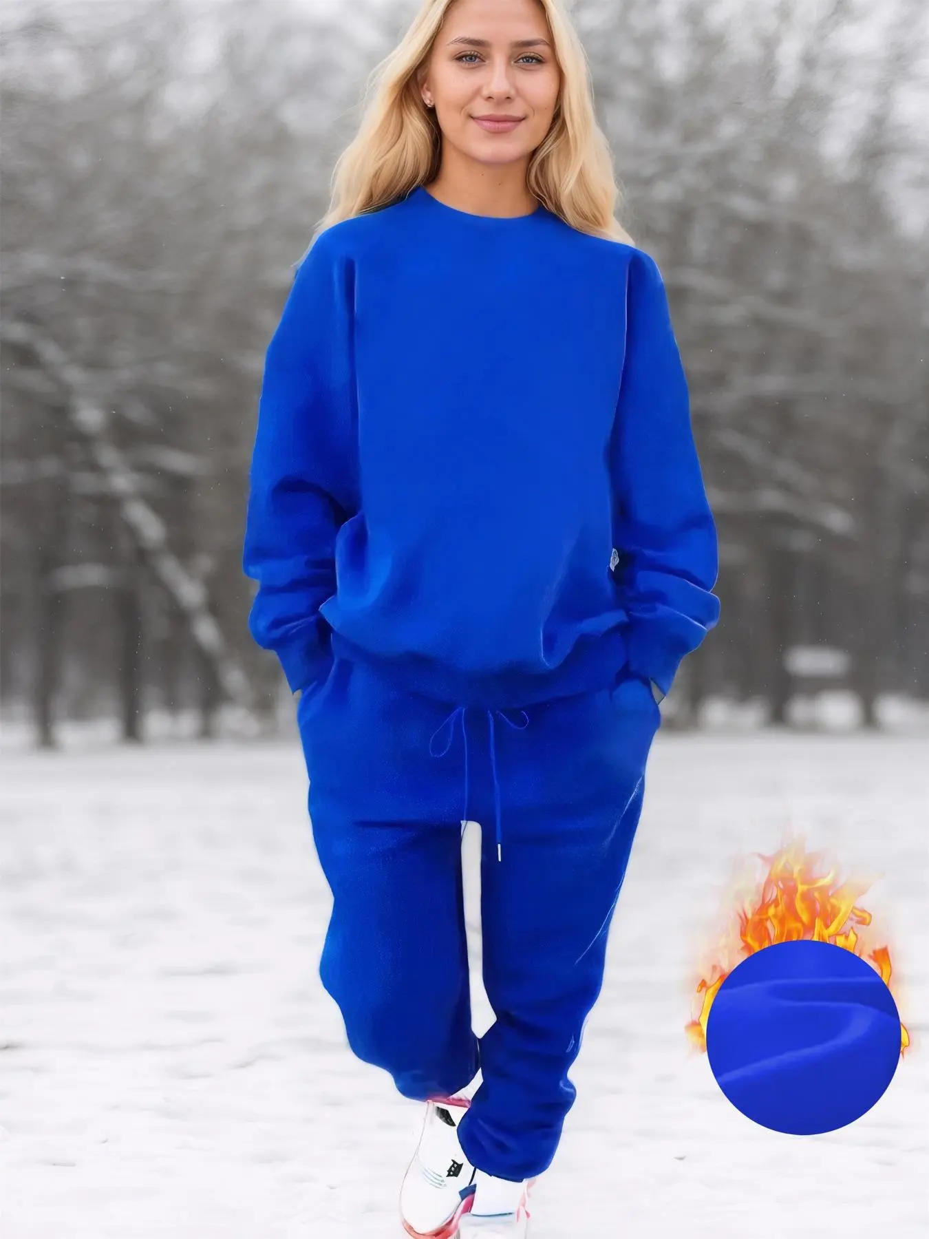 【Plus Size】 Solid Sweatshirt & Pants Set, Casual Basic Long Sleeve Round Neck Pullover & Trousers, Women's Fall & Winter Clothes for Daily Wear, Casual Outfits Women, Top Trousers Set