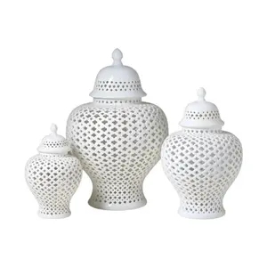White Lattice Porcelain Lidded Ginger Jar