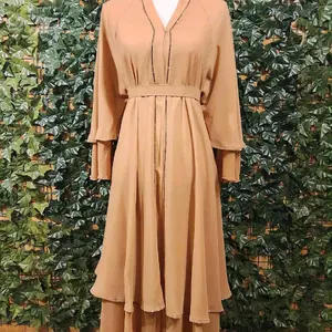 2 Layers Abaya  with V-Neckline and Bell Sleeves for Elegant Occasions