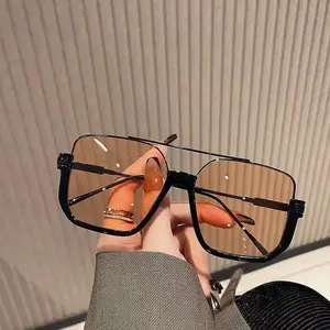 2-Pack Oversized Double Bridge Sunglasses – Y2K Retro Square Shades – UV Protection Aviator Sunglasses – Unisex Casual
