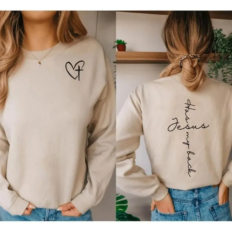 Jesus Has My Back Graphic Sweatshirt & T-shirt, Unisex Pullover for Men and Women, Casual Cotton Top for Daily Wear, Apparel Made In The USA		