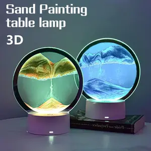 3D Moving Sand Art Picture Round Glass Deep Sea Sandscape Hourglass Quicksand Craft Flowing Sand Painting Office Home Decor Gift coping tools Ornaments Blue No Remote