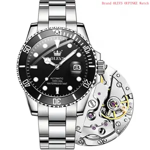 Brand [Upgrade]OLEVS Men's Automatic Watches,Classic Business Big Face Self Winding Mechanical Watch with Date,Luxury Unidirectional Rotating Bezel Waterproof Large Luminous Pointer Watch for Men,Gold Silver Band
