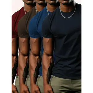 Men's 4-Pack Running and Outdoor T-Shirts, 100% Cotton, Moisture-Wicking, 180g Heavy Cotton Crewneck Tee