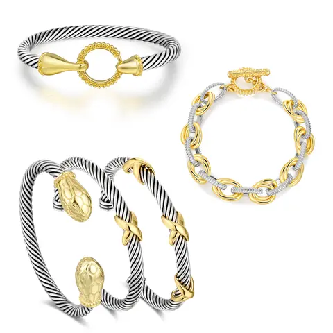 Aprilery 5-Piece Elegant Fashion Twisted Cable Set – Stackable Cuff and Chain Link Bracelets for Women Fashionable Bangles Stainless Steel Bangle