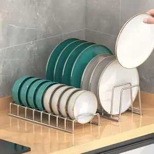 Dish Rack Plates Holder 2 Pack set, Plate organizer for cabinet space saver, Pan lid organizer, Kitchen Storage Cabinet Organizer for Plates/bowls/cups// boards/spatulas