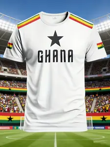 Men's Ghana Flag Pattern T-Shirt, Breathable Moisture-Wicking Fitted Sports Wear, Ideal for Training, Football, Outdoor Activities, Sports Top