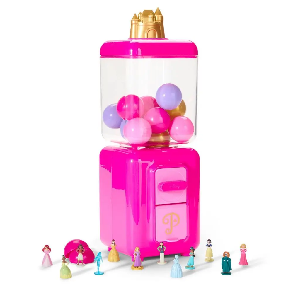 FAO Schwarz Disney Princess Collectible Toy Vending Machine - Throwback Pretend Play Market Stand with 13pk Princess Figures, ABS Plastic Surprise Toys for Playroom, 17.25 Inches (H)