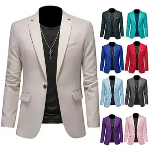 Boutique Fashion Solid Color High-end Brand Casual Business Men's Blazer Groom Wedding Gown Blazers for Men Suit Tops Coat Menswear Asian party event single button Slim Formal Two-Piece Fit 2-Button black and white wedding three Long Sleeve Workwear