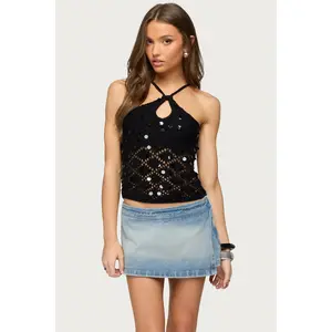 Mae Open Back Sequin Crochet Top