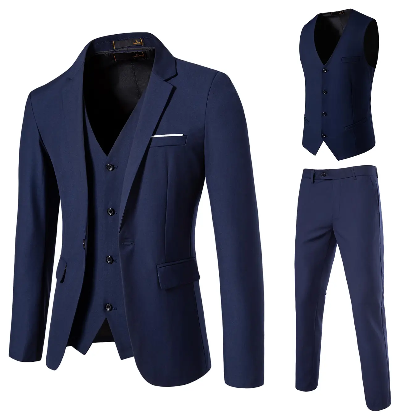 3PCS-Dark Blue (Jacket + Vest + Pants)