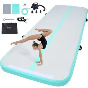 fathersdaygift VEVOR Gymnastics Air Mat, 4 inch Thickness Inflatable Gymnastics Tumbling Mat, Tumble Track with Electric Pump, Training Mats for Home Use/Gym/Yoga/Cheerleading/Beach/Park/Water, 10 ft, Mint Green