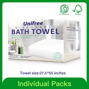 Unifree Disposable Bath Towels | Camping Towels | Gym Towels, 100% Biodegradable, Individually Wrapped, 5-20 Count, Large 27.5" x 55", Super Convenient bathtowel superabsorbent towel hotel disposable towel single-use towelette business trip sheet