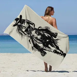 Cowboy Pattern Design Beach Towel, Soft Water Absorbent Towel, Lightweight Quick Drying Towel for Camping Yoga Swimming, Gift for Family & Friend