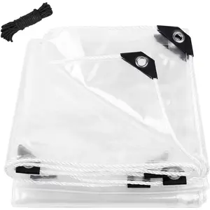 10x10FT Clear Tarp - PE Clear Vinyl Tarp Edge Hot Melt Duty Clear Waterproof Tarps, with Reinforced Grommets,Tear Resistant for Cover, Greenhouse, Coops & Porch