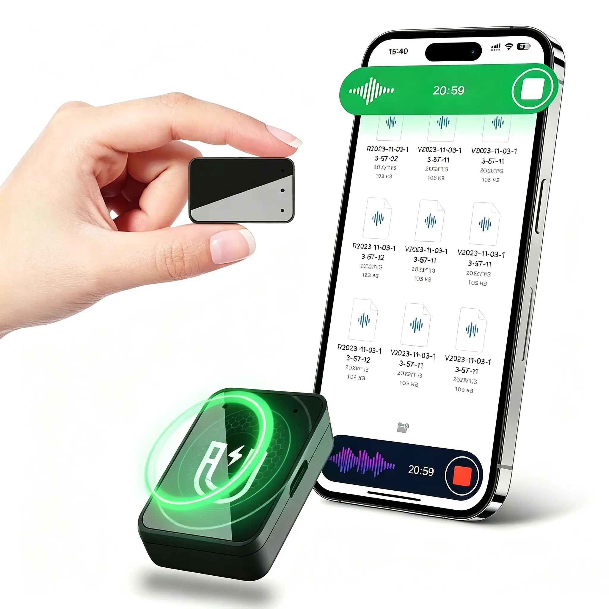 Portable Voice Recorder, AI Noise Reduction, 45H Recording, One-Button Control, Long Battery Life & Large Storage, 16.9g Ultra-Light