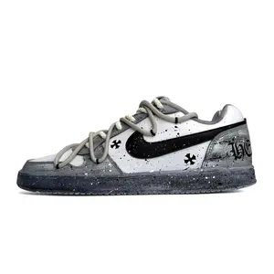 Nike EBERNON Low Gothic-Inspired Retro Sneakers with Tie-Dye & Deconstructed Laces for Men Premium Leather Synthetic Materials Graffiti Design Versatile Casual Footwear Sports Shoes Trainer loafers men penny loafers mens loafers Athletic