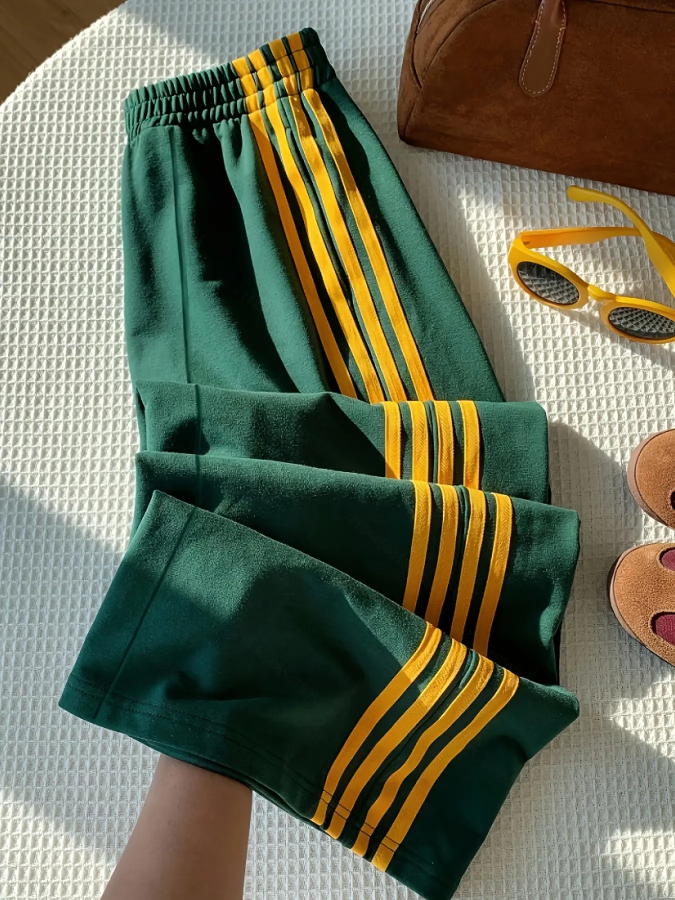 A women's side yellow striped drawstring wide leg pants Casual Comfy Pants, Casual Comfy Trousers, Casual Summer Bottoms suitable for daily commuting, casual outings, spring/summer vacations Womenswear