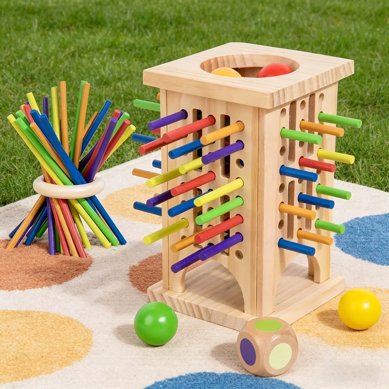 Colorful Stick Game Set, Family Party Toy, Wooden Ball Catching Stick for Kids, Parent-Child Interactive Puzzle Game, Focus Training Board Game for Ages 3+